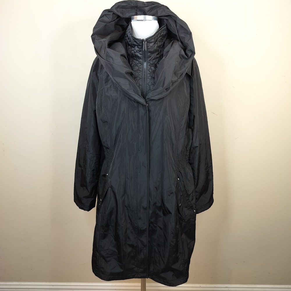 Chico's Hooded Longline Jacket 3 / XL Double Zip Water Resistant